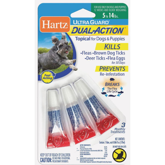 Hartz UltraGuard Dual Action 3-Month Supply Flea & Tick Treatment For Dogs & Puppies From 5 to 14 Lb.