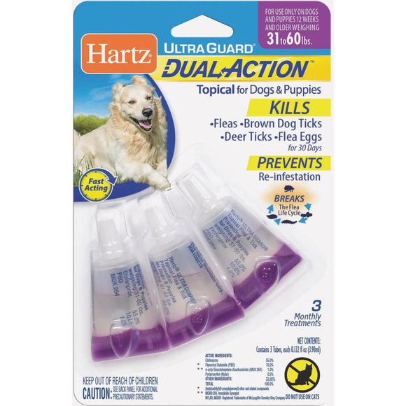 Hartz UltraGuard Dual Action 3-Month Supply Flea & Tick Treatment For Dogs & Puppies From 31 to 60 Lb.