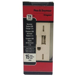 USB Charger, 2-Outlet, Light Almond, 15-Amp