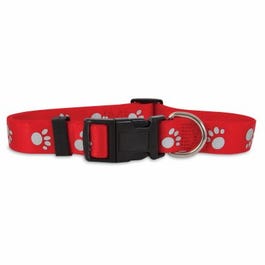 Reflective Paw Dog Collar, Red, 1 x 16-26-In.