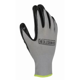 Work Gloves, Nitrile-Coated, Polyester Shell, Black/Gray, Men's Large