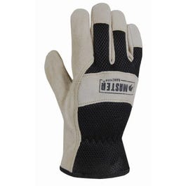 Work Gloves, Suede Leather Palm, Mesh Back, Men's Large