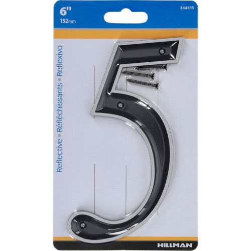 Hillman Black & Silver Reflective Plastic House Number 5