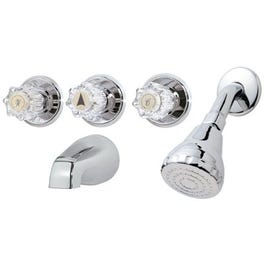 Tub & Shower Faucet + Showerhead, 3 Acrylic Handles, Chrome