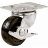 Rubber Wheel Swivel Plate Caster, Side Brake, 2.5-In.