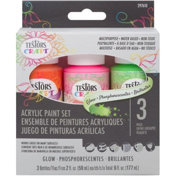 Rust-Oleum 297610 Testors Glow Acrylic Paint Set, 3 Pc