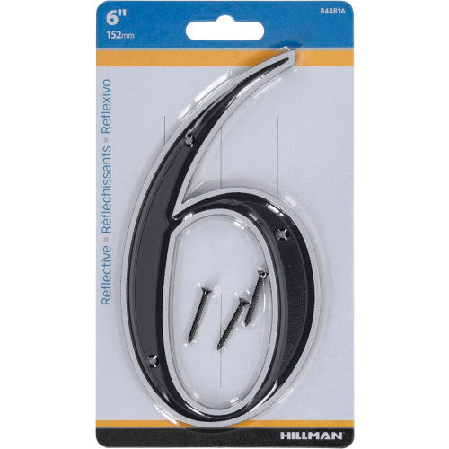 Hillman Black & Silver Reflective Plastic House Number 6