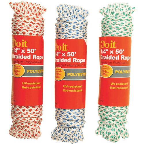 Do it 1/4 In. x 50 Ft. Assorted Colors Diamond Braided Polyester Packaged Rope