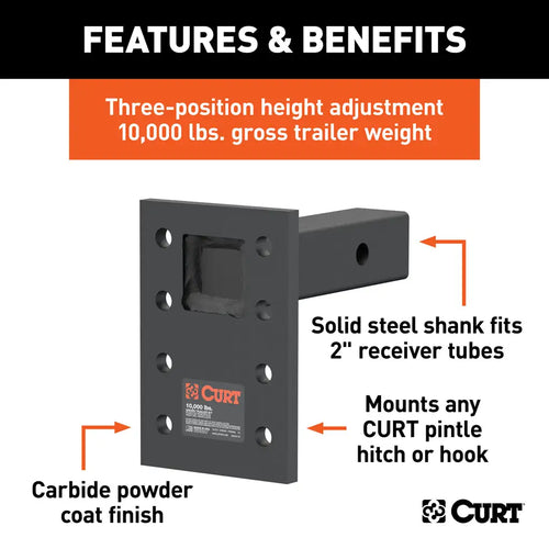 CURT Adjustable Pintle Mount 2 Shank, 10,000 lbs., 7 High, 6 Long #48323