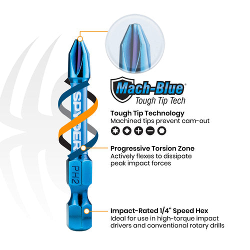 Spyder 2 PH2 Impact Driver Bit (2-Pack) Mach-Blue®