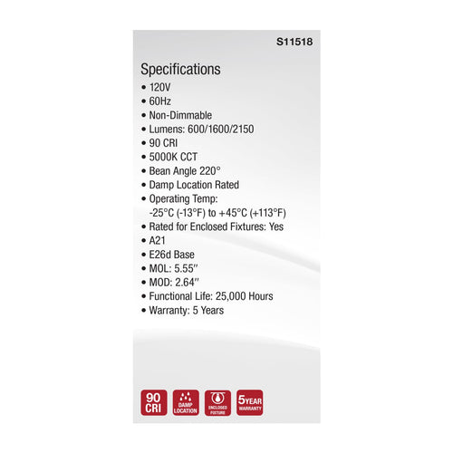Satco S11518 5/14/20A21/3-WAY/LED/950