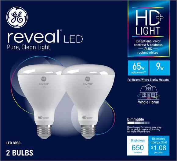 GE Lighting GE Reveal HD+ Color-Enhancing 65W Replacement LED Light Bulbs Indoor Floodlight BR30 (2-Pack)