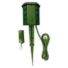 Outdoor Power Stake, With Remote, 6-Outlet, Green, 6-Ft.