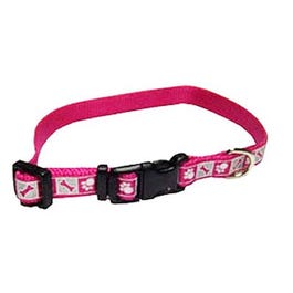 Dog Collar, Reflective, Adjustable, Pink Flamingo, 3/8 x 8-12-In.