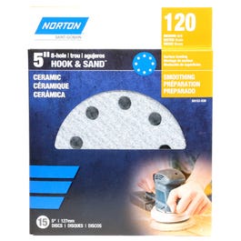 8-Hole Ceramic Sanding Discs, 120 Grit, 5-In., 15-Pk.