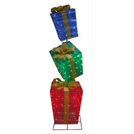 LED Lighted Gift Box Christmas Decoration, Collapsible, 72-In., 150 Lights