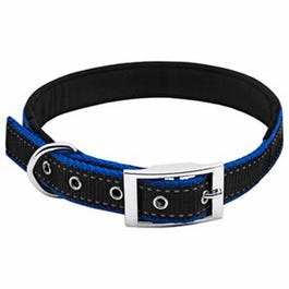 Dog Collar, Padded, Blue/Black Reflective, 3/4 x 20-In.