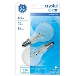 Ceiling Fan Light Bulbs, Clear, Candelabra-Base, 60-Watts, 2-Pk.