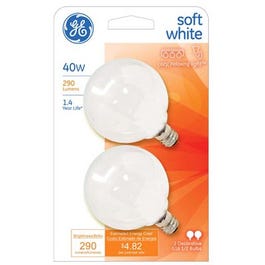 Globe Light Bulb, White, 40-Watts, 120-Volt, 2-In.-Diameter, 2-Pk.