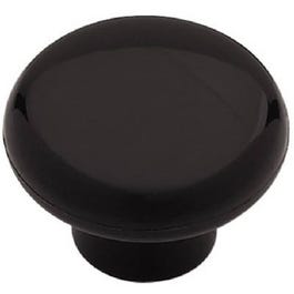 Cabinet Knob, Black Plastic, 1-3/8-In. Round